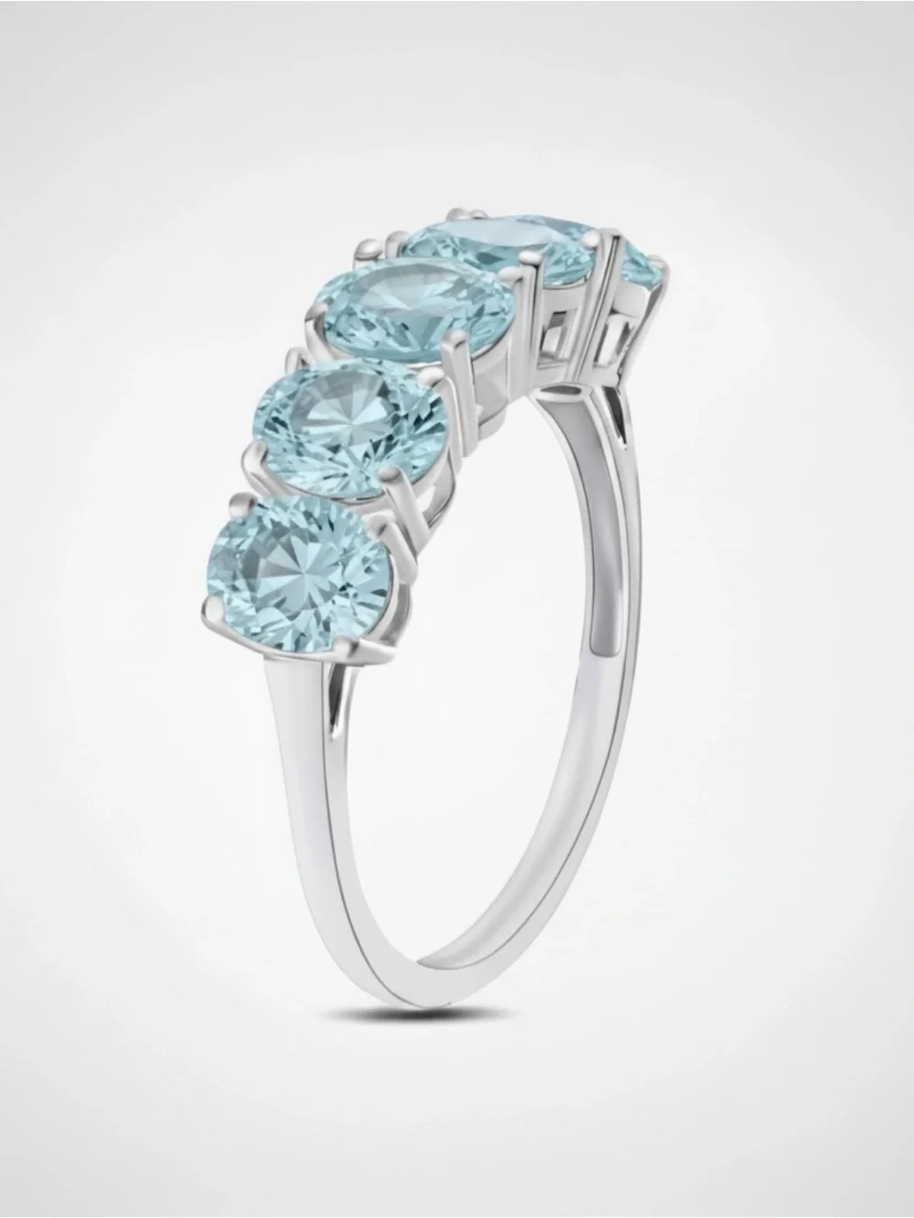 DJoy Womens Mangoro Aquamarine 5 Stone Ring in Platinum/Sterling Silver Size 6